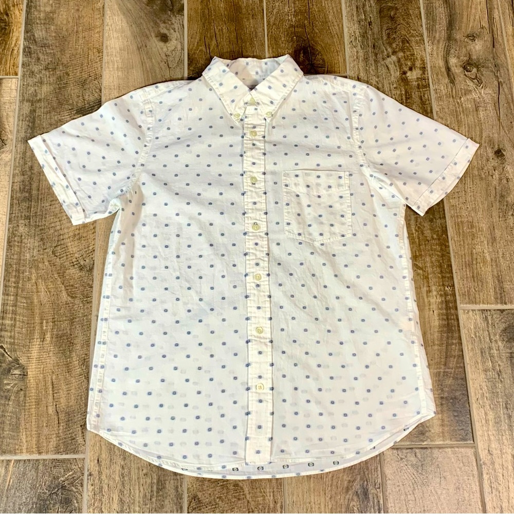 White (Blue+Yellow design) Jack Spade Shortsleeved Button Up: Slim Medium